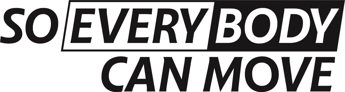 The logo displays the text "SO EVERY BODY CAN MOVE," featuring the word "EVERY" in black letters on a white background, "BODY" in white letters on a black background, and "SO" and "CAN MOVE" in black lettering.